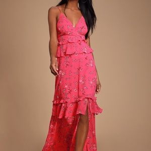 LuLus Sunshine Bouquet Pink Floral Print Ruffled